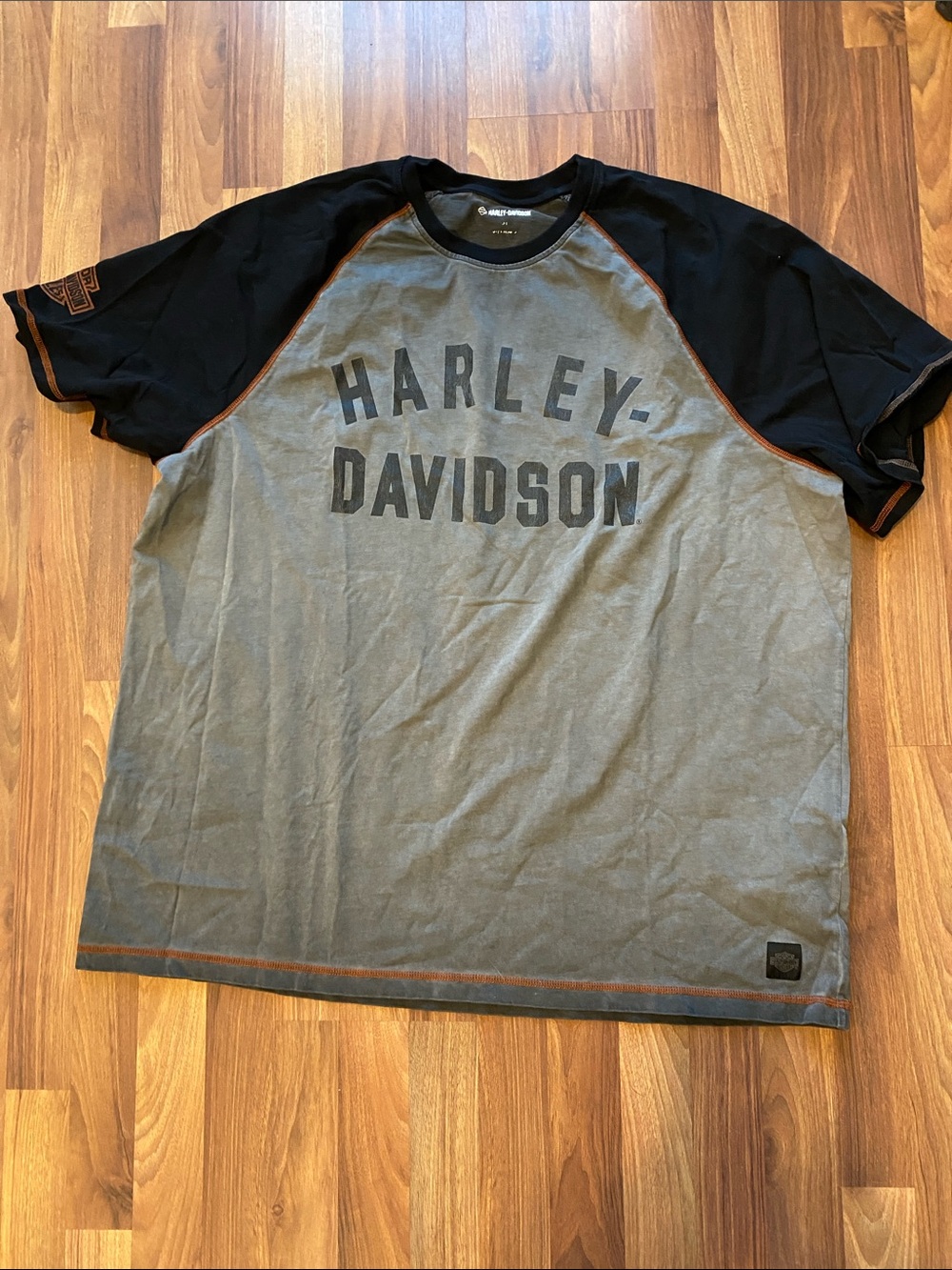 Harley-Davidson Men's Short-Sleeve Raglan Tee in Gray and Black 3xl